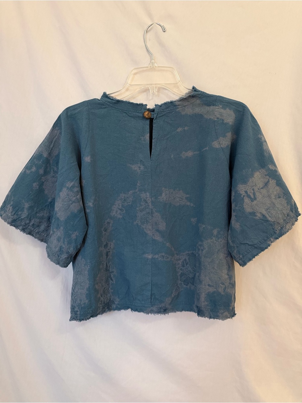 Raw Edge Cotton Boxy Top Thailand Artisan Blue Acid Wash - Picture 5 of 8